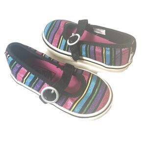 Vans Shoes Toddler Girls 5.5 Multicolor Glitter Striped Comfort Casual Mary Jane